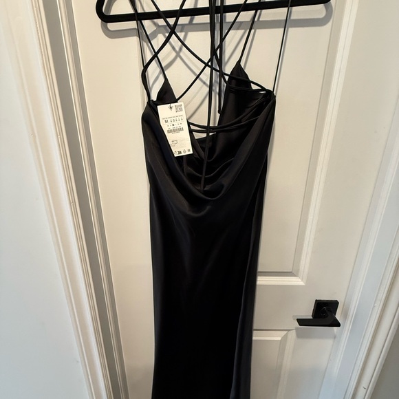 Zara Black Strappy Midi Slip Dress - Picture 2 of 3